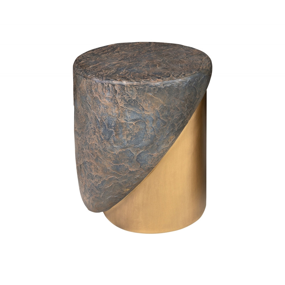 Mellin Stool in Brown Slate and Brushed Brass Effect