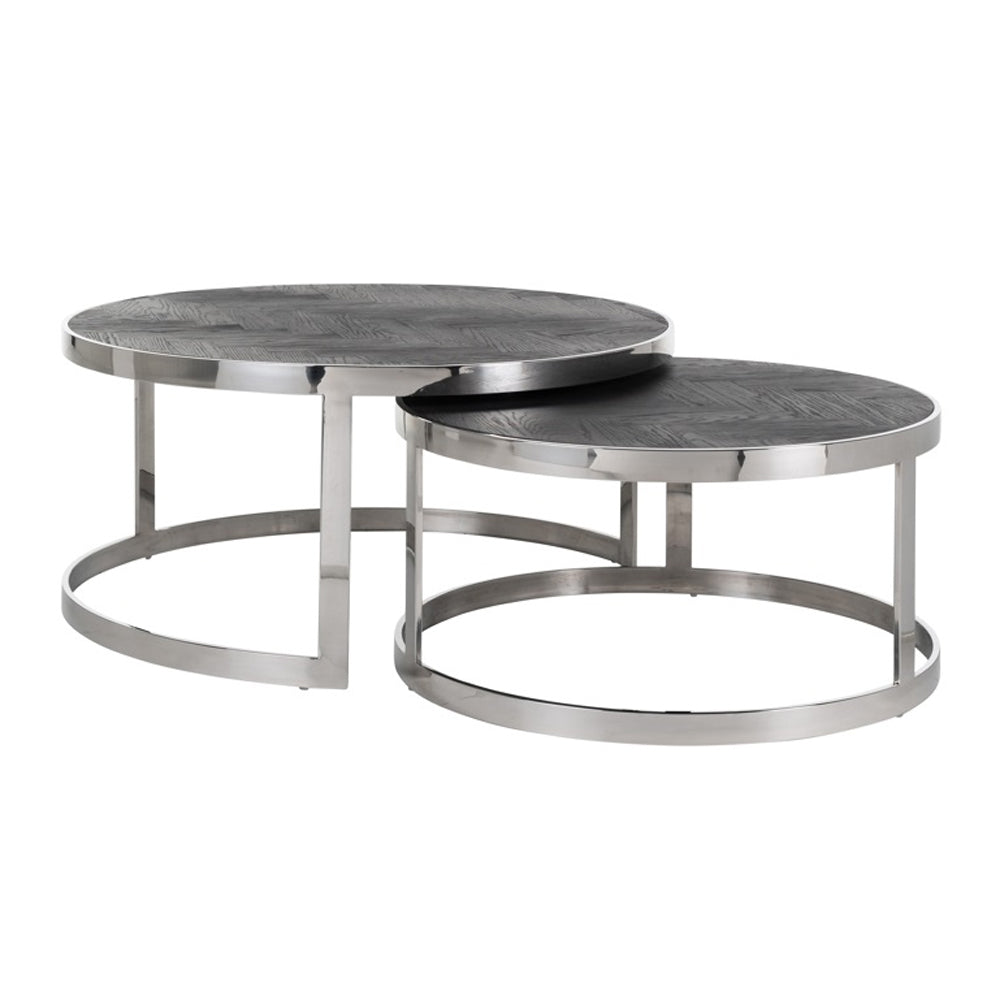 Richmond Interiors Blackbone Oak and Steel Paired Coffee Tables - Silver