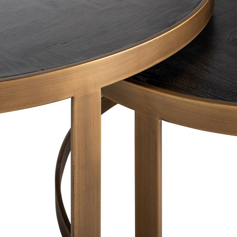 Richmond Interiors Blackbone Oak and Steel Paired Coffee Tables - Brass