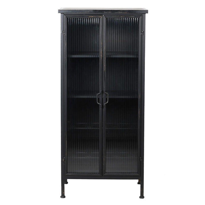 Umbra Drinks Cabinet in Black Metal and Ribbed Glass
