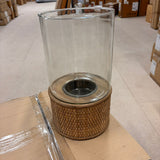 Argola Hurricane Lamp with Glass and Rattan – Open Box Return