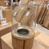 Argola Hurricane Lamp with Glass and Rattan – Open Box Return