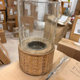 Argola Hurricane Lamp with Glass and Rattan – Open Box Return