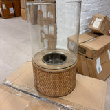 Argola Hurricane Lamp with Glass and Rattan – Open Box Return
