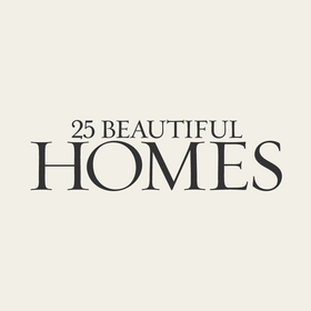 Text '25 Beautiful Homes' on a beige background