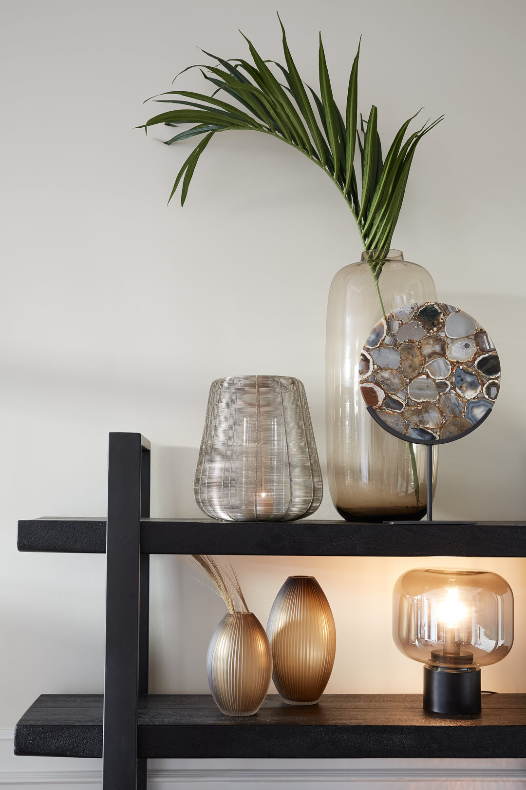 Light & Living Gouya Sculpture in Brown Agate and Matt Black