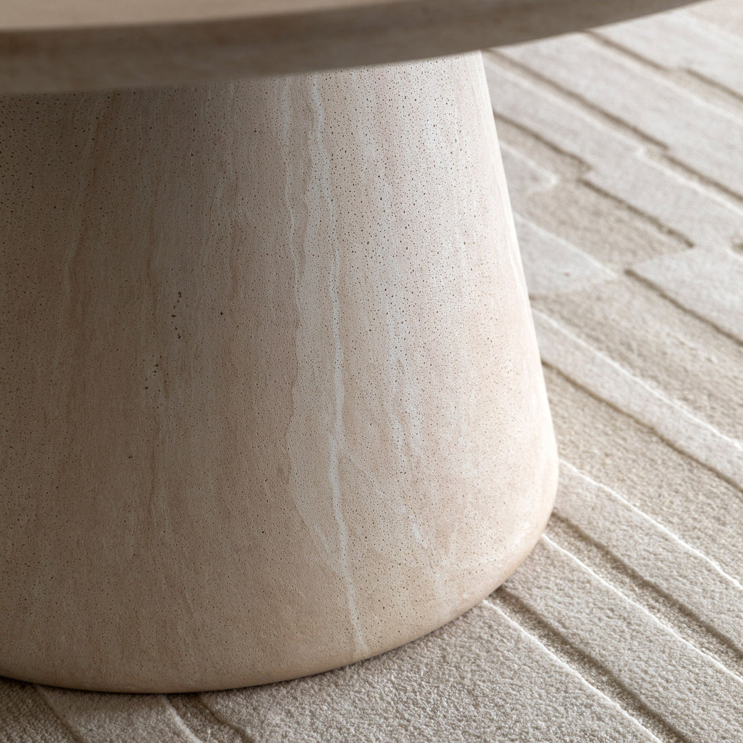 Arbor Round Dining Table – Travertine-Style Finish