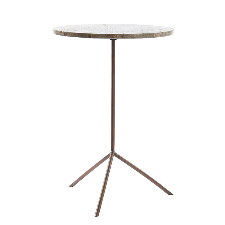 Light & Living Kimi Side Table in Dark Bronze and Brown Travertine