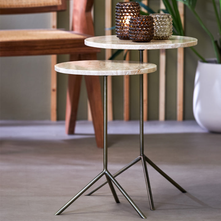 Light & Living Gimi Side Table in Antique Bronze and Cream Travertine