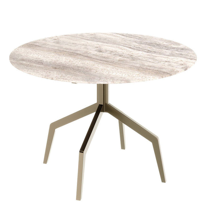 Baudillane Dining Table with Grey Travertine and Brushed Bronze Legs – 120cm