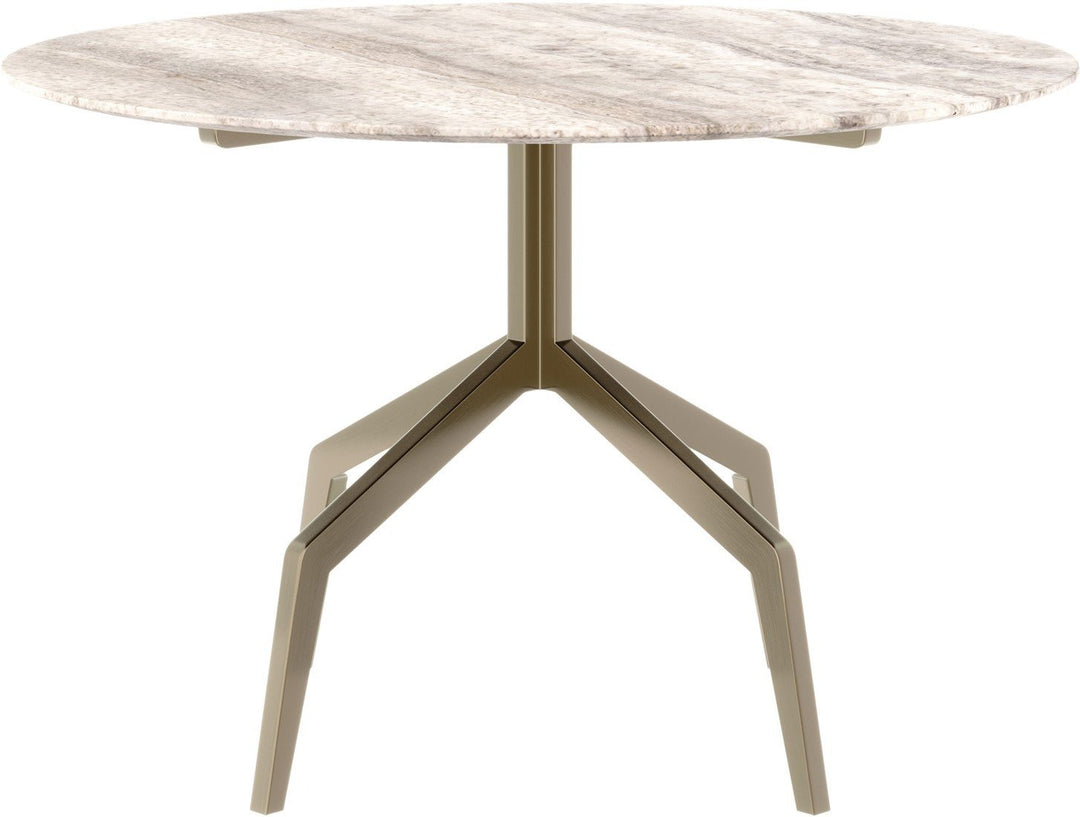 Baudillane Dining Table with Grey Travertine and Brushed Bronze Legs – 120cm