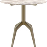 Baudillane Dining Table with Grey Travertine and Brushed Bronze Legs – 80cm
