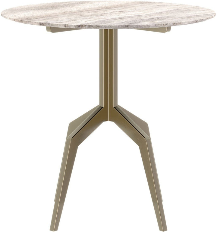 Baudillane Dining Table with Grey Travertine and Brushed Bronze Legs – 80cm