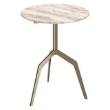Baudillane Occasional Table with Grey Travertine and Brushed Bronze Metal Legs