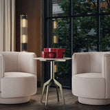 Baudillane Occasional Table with Grey Travertine and Brushed Bronze Metal Legs
