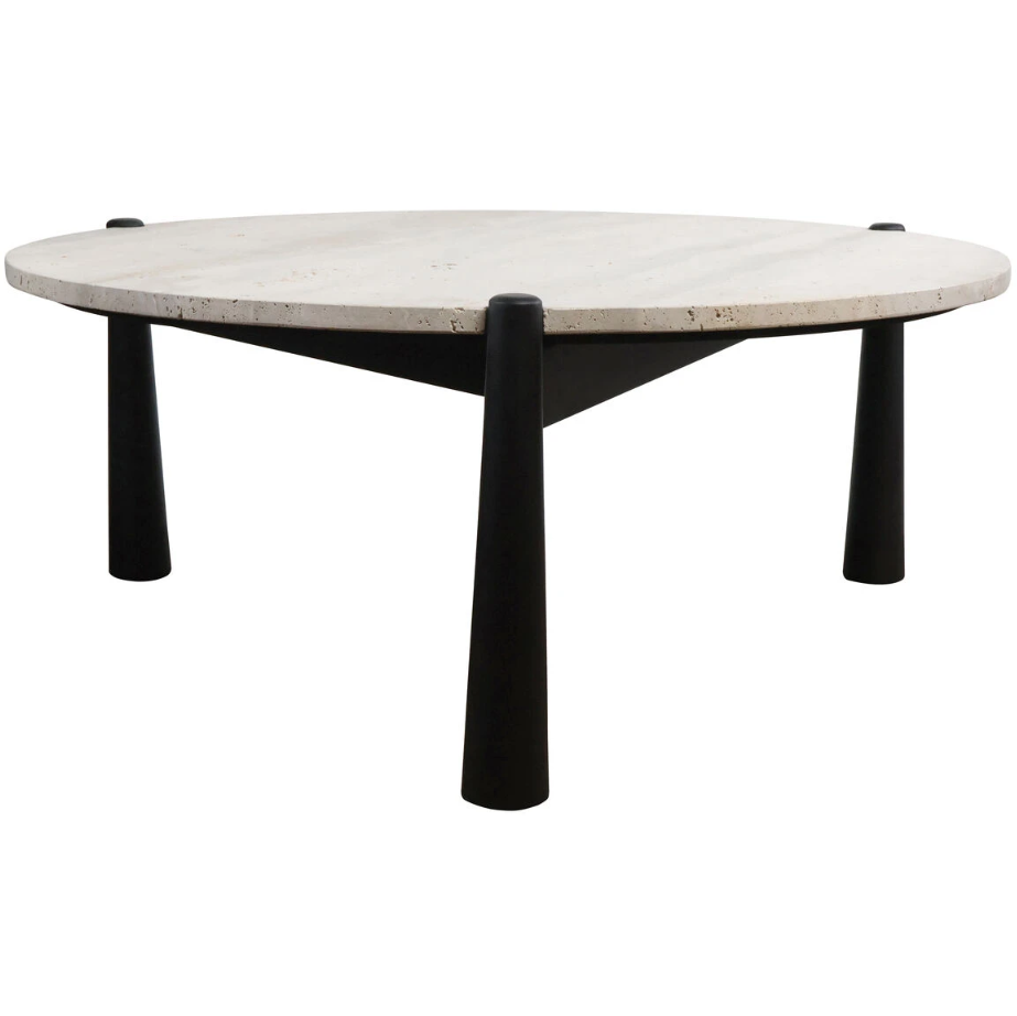 Blanche Coffee Table – Travertine – Black Mango Wood
