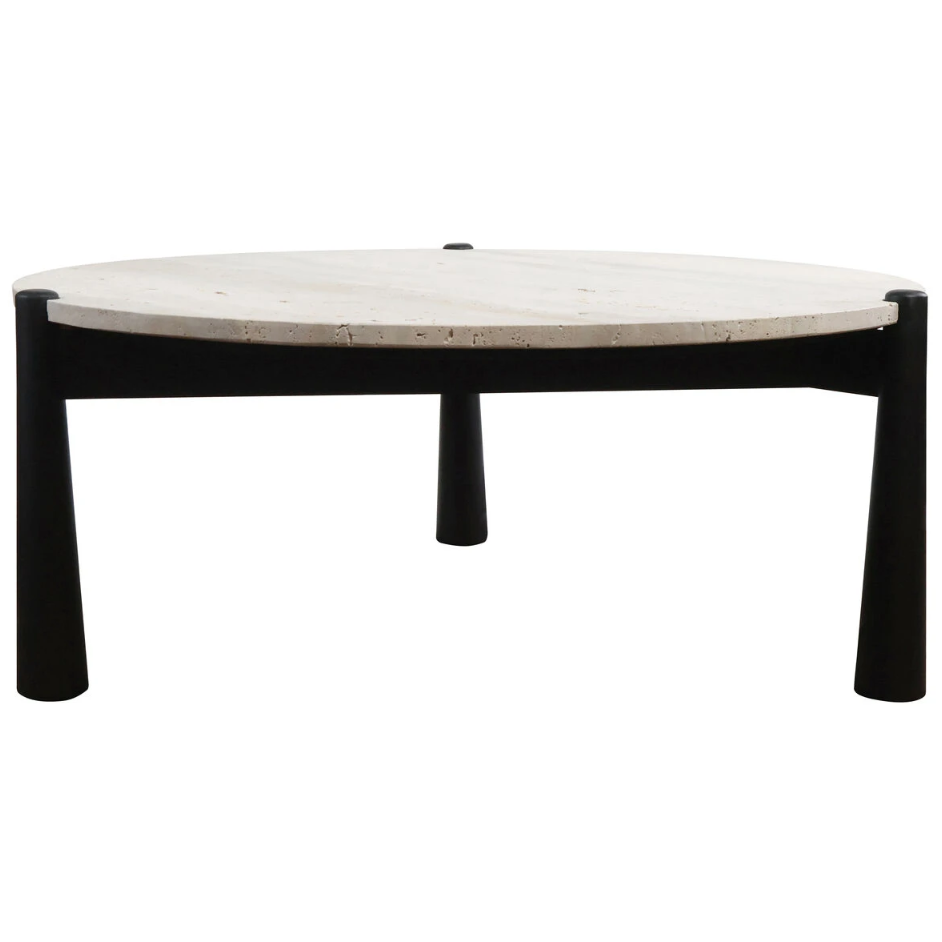 Blanche Coffee Table – Travertine – Black Mango Wood