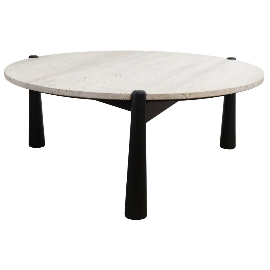 Blanche Coffee Table – Travertine – Black Mango Wood