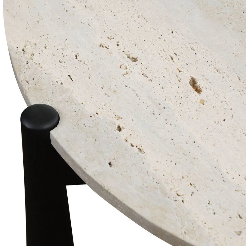 Blanche Coffee Table – Travertine – Black Mango Wood