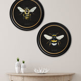 British Bees with Black Background – Oxford Round Framed Print