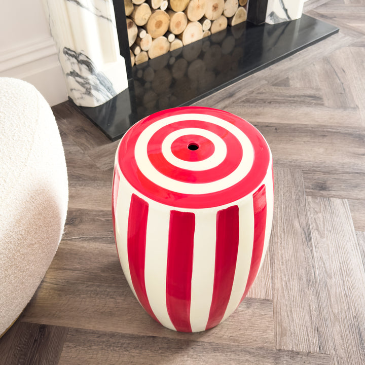 Carmine Ceramic Stool with Hand Painted Detail