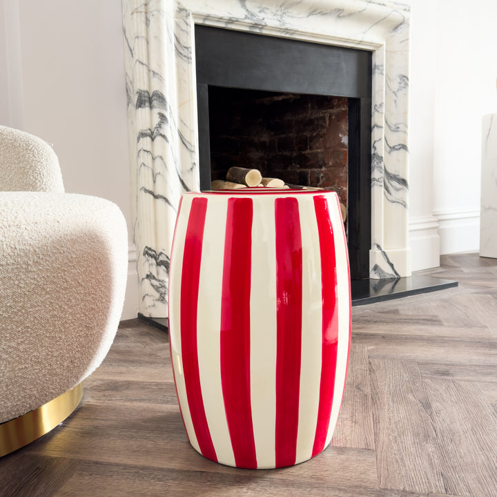 Carmine Ceramic Stool with Hand Painted Detail