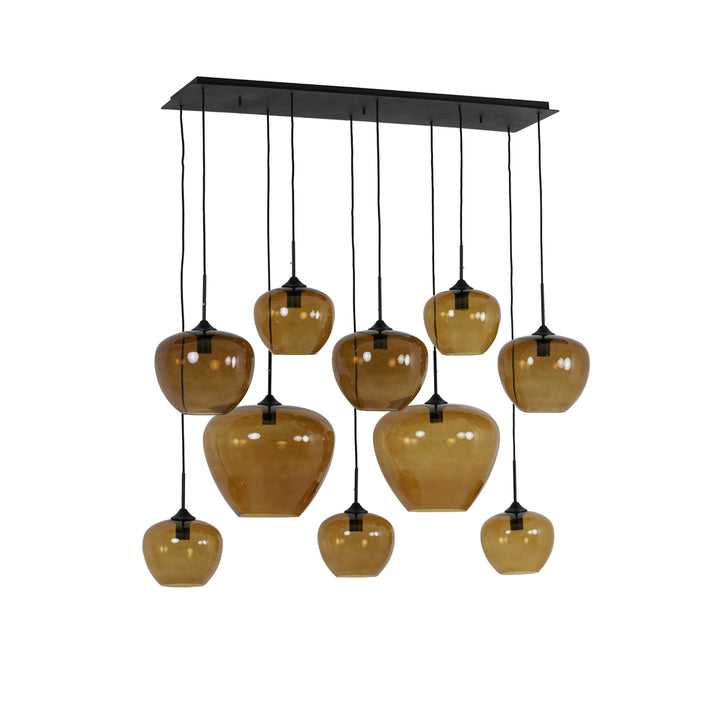 Light & Living Mayson Hanging Lamp in Matt Black and Brown Glass – 10 Lights