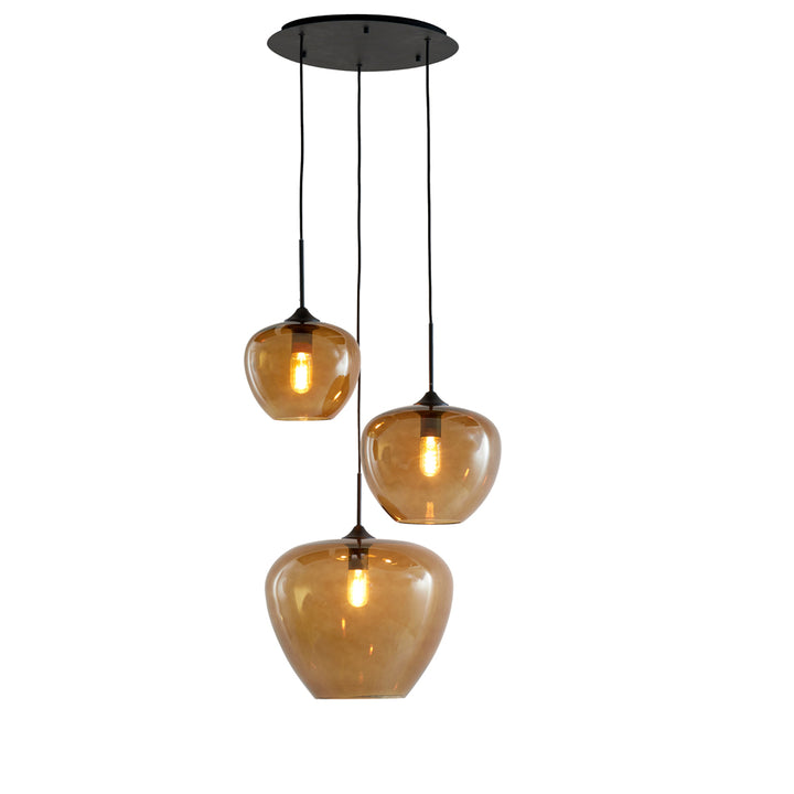 Light & Living Mayson Hanging Lamp in Matt Black and Brown Glass – 3 Lights