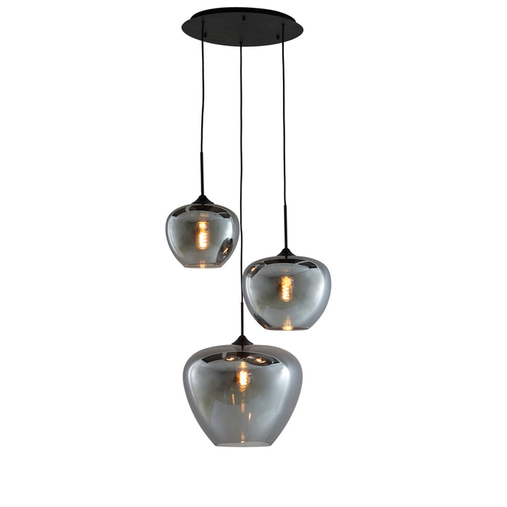 Light & Living Mayson Hanging Lamp in Matt Black and Smoked Glass – 3 Lights