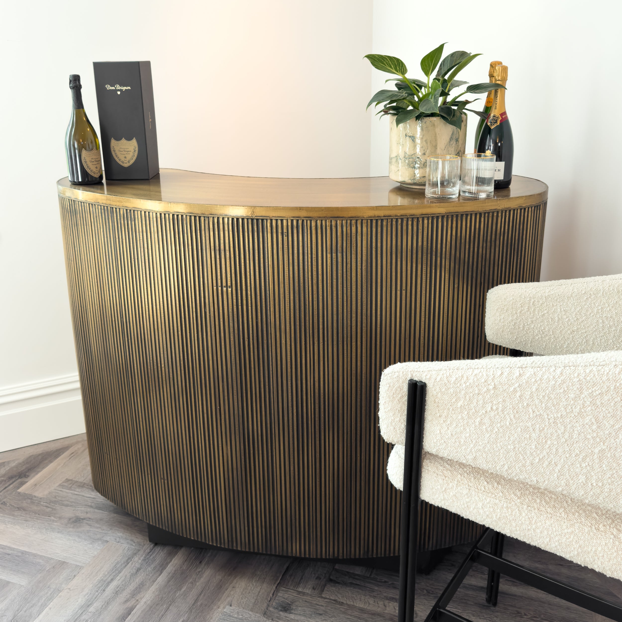 Old Ribbed Bar Coretta Ribbed Freestanding Bar in Antique Gold – Shropshire Design
