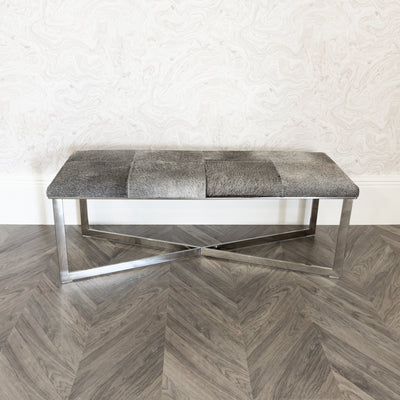 Grey/Brown Cowhide Chrome Bench