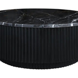 Cyrilla Ribbed Coffee Table – Black Mango Wood & Black/White Marble