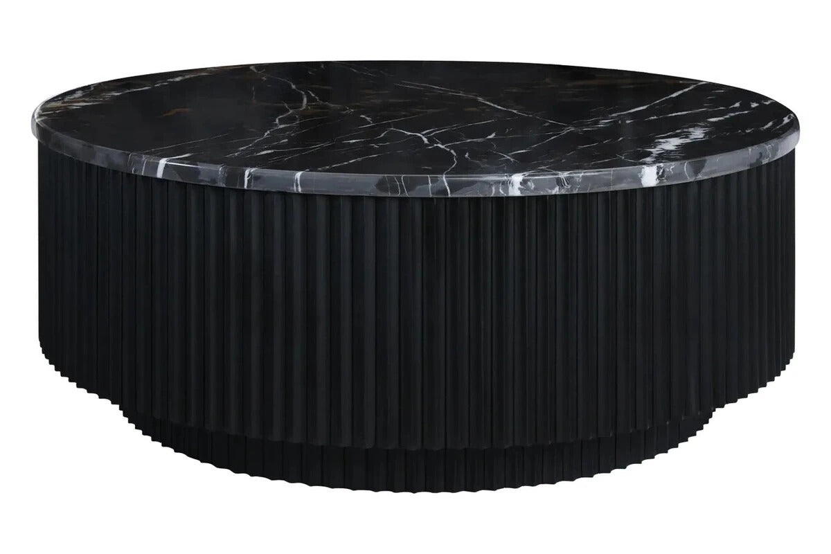 Cyrilla Ribbed Coffee Table – Black Mango Wood & Black/White Marble