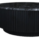 Cyrilla Ribbed Coffee Table – Black Mango Wood & Black/White Marble
