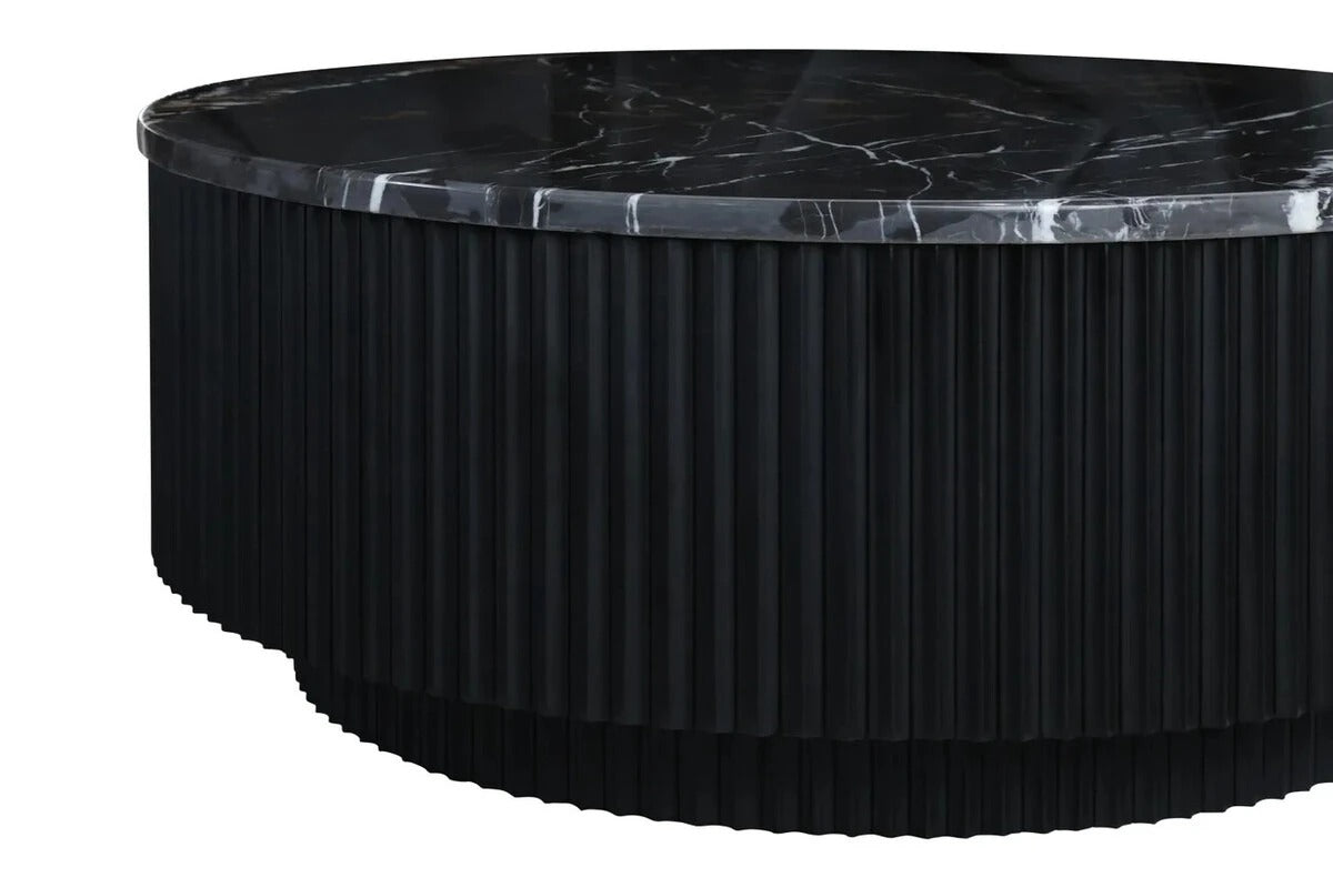 Cyrilla Ribbed Coffee Table – Black Mango Wood & Black/White Marble