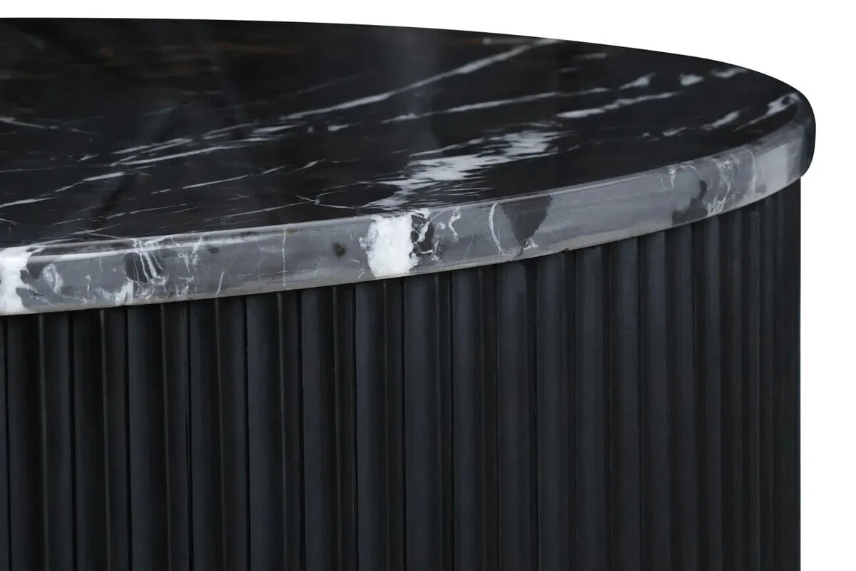 Cyrilla Ribbed Coffee Table – Black Mango Wood & Black/White Marble