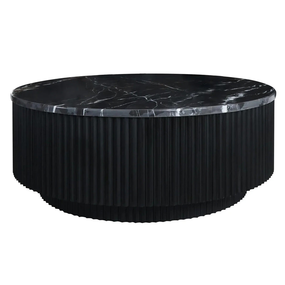 Cyrilla Ribbed Coffee Table – Black Mango Wood & Black/White Marble