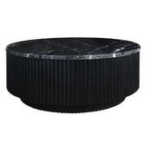 Cyrilla Ribbed Coffee Table – Black Mango Wood & Black/White Marble