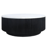 Cyrilla Ribbed Coffee Table – Black Mango Wood & Travertine