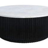 Cyrilla Ribbed Coffee Table – Black Mango Wood & Travertine