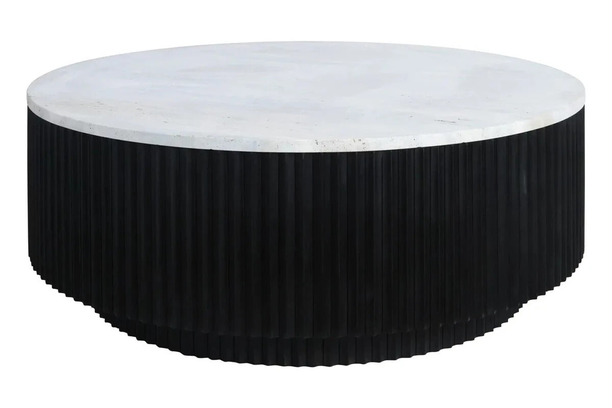 Cyrilla Ribbed Coffee Table – Black Mango Wood & Travertine