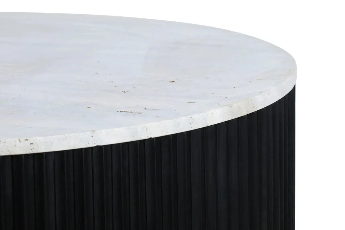Cyrilla Ribbed Coffee Table – Black Mango Wood & Travertine