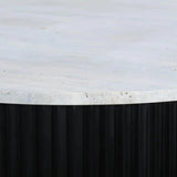 Cyrilla Ribbed Coffee Table – Black Mango Wood & Travertine