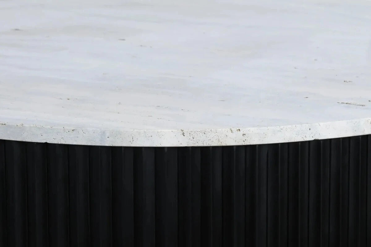 Cyrilla Ribbed Coffee Table – Black Mango Wood & Travertine