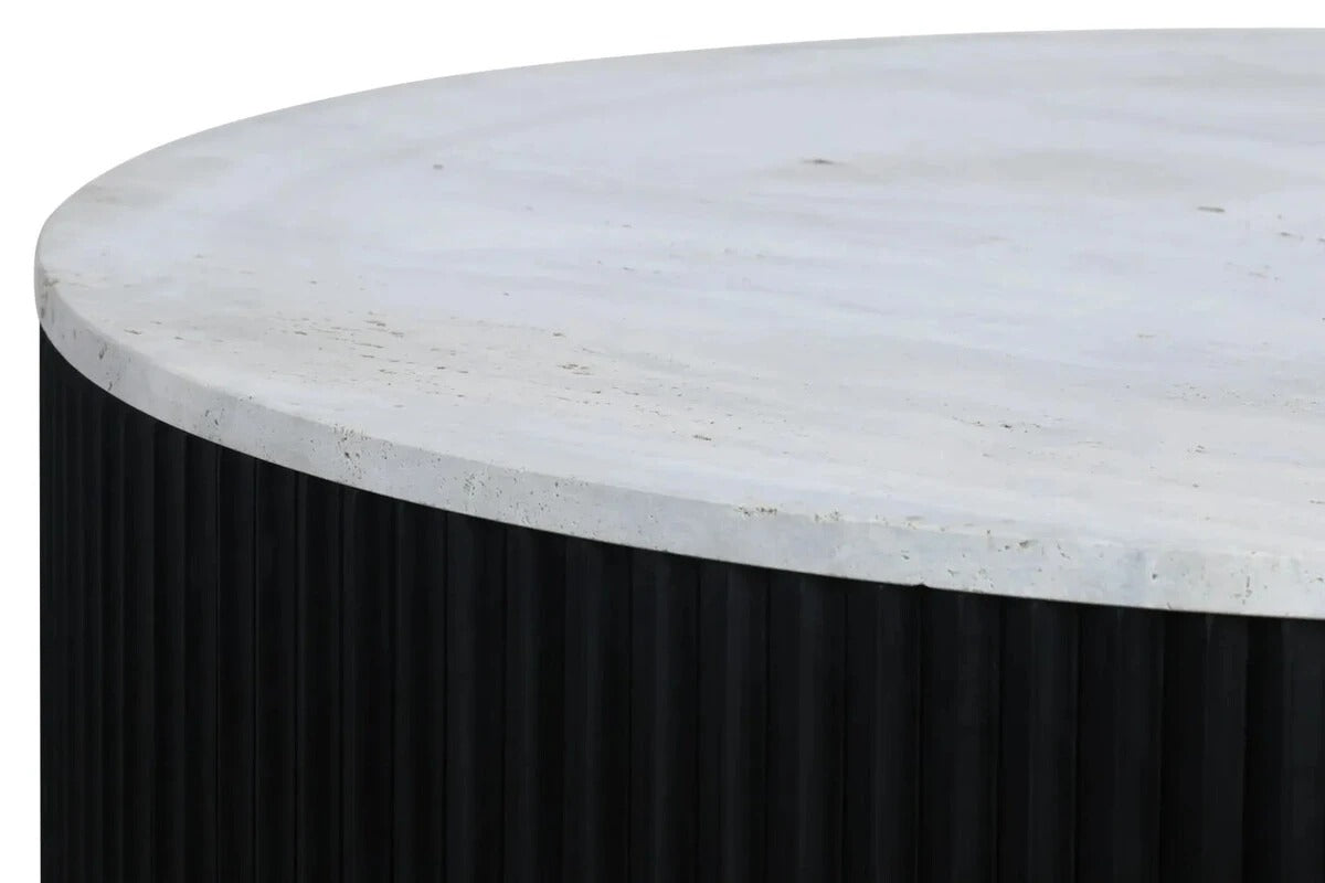 Cyrilla Ribbed Coffee Table – Black Mango Wood & Travertine