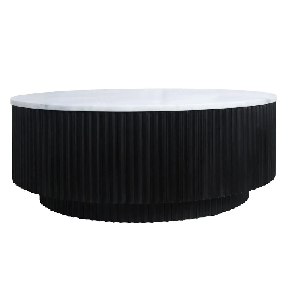 Cyrilla Ribbed Coffee Table – Black Mango Wood & White Marble