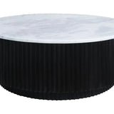 Cyrilla Ribbed Coffee Table – Black Mango Wood & White Marble