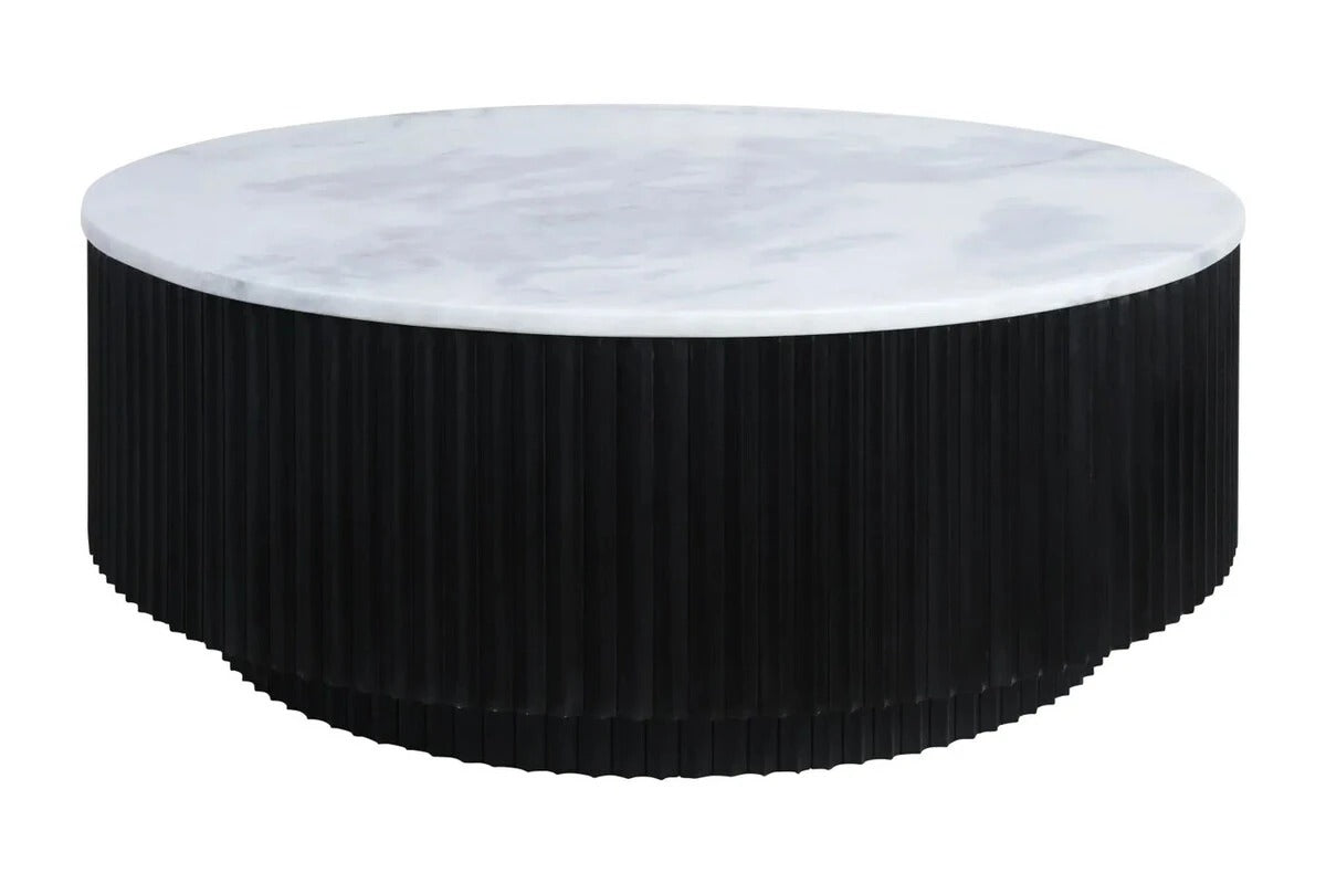 Cyrilla Ribbed Coffee Table – Black Mango Wood & White Marble