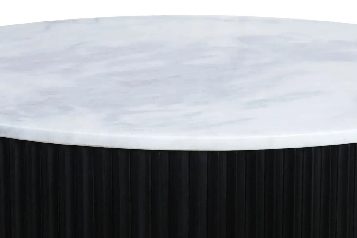 Cyrilla Ribbed Coffee Table – Black Mango Wood & White Marble
