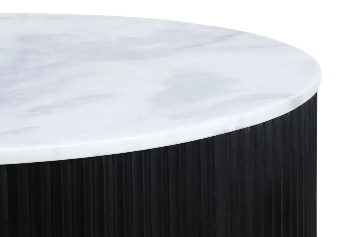 Cyrilla Ribbed Coffee Table – Black Mango Wood & White Marble